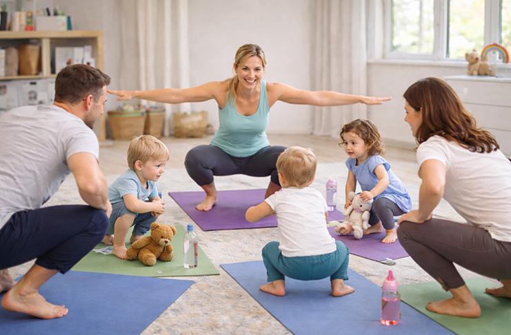 Cvičení pro rodiče s dětmi s prvky jógy